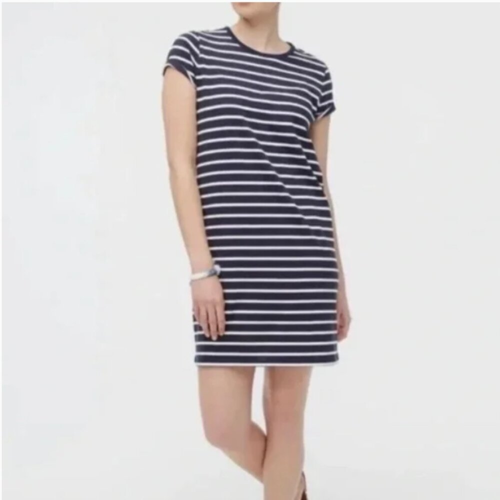 NWT J. Crew short sleeve t-shirt dress navy‎ stripe 100% cotton nautical large